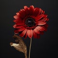 Dark Bronze Red Daisy Art: Hyper-realistic Sculpture With Gold Accents