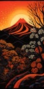 Japanese Sunset: Maori Art Inspired Print With Red Trees