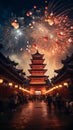 Spectacular Chinese New Year Fireworks Illuminate Vibrant Night Sky