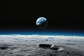 A stunning photograph that depicts the Earth as seen from the surface of the moon, An awe-inspiring view of Earth from t