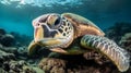 Majestic Green Turtle in Vibrant Coral Reef Royalty Free Stock Photo