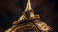 Illuminated Eiffel Tower at Night in Paris, France