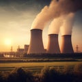 Sunrise at Nuclear Power Plant Royalty Free Stock Photo