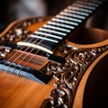 Masterful Craftsmanship: Close-up of Exquisite Wooden Acoustic Guitar