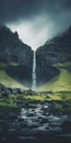 Misty Gothic Waterfall And Mountain Landscape In Iceland Royalty Free Stock Photo