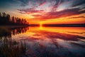 Colorful Sunset over Calm Lake