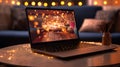 Stunning Photography, Interior Decoration Ideas Representing in Laptop Screen for Festival or Wedding Ceremony.