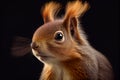 A stunning photorealistic portrait of a squirrel captured against a dark background, generative ai illustration