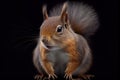 A stunning photorealistic portrait of a squirrel captured against a dark background, generative ai illustration