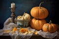 Stunning picturesque still life with sliced pumpkins generative AI