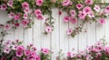 Soft Pink Flowers on White Wood Planks - Floral Background Royalty Free Stock Photo