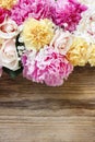 Stunning pink peonies, yellow carnations and roses Royalty Free Stock Photo