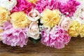 Stunning pink peonies, yellow carnations and roses Royalty Free Stock Photo