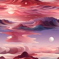 Stunning pink sunset with mountainous backdrop and flowing clouds (tiled)