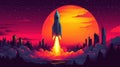 A stunning pop art depiction of a rocket launch at sunset, bursting with vibrant colors and dynamic cloud patterns Royalty Free Stock Photo