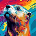 Vibrant Pop Art Otter Illustration In Neo-mosaic Style