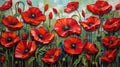 Stunning Poppy Art: Red Poppies On Tiled Background With Impasto Texture