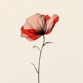 Minimalist Line Drawing Of Red Poppies On Grey Background