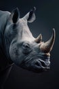 Beautiful Majestic Portrait of a Rhino with Intricate Details and Detailed Lighting in a Dark Studio Generative AI