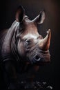 Beautiful Majestic Portrait of a Rhino with Intricate Details and Detailed Lighting in a Dark Studio Generative AI