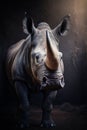 Beautiful Majestic Portrait of a Rhino with Intricate Details and Detailed Lighting in a Dark Studio Generative AI