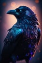 The Enchanting Raven: A Majestic Portrait of a Beautiful Crow with Intricate Details and Striking Lighting. Generative AI