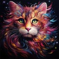 A Stunning Portrait of a Cat Made of Swirling Colorful Galaxies
