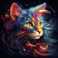 A Stunning Portrait of a Cat Made of Swirling Colorful Galaxies