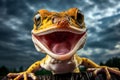 Stunning portrait close-up of a Leopard gecko in nature. Amazing wildlife. Generative Ai