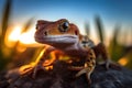 Stunning portrait of Leopard gecko in nature at sunset. Amazing wildlife. Generative Ai