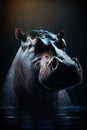 Majestic Beauty in the Dark: A Captivating Portrait of a Hippopotamus. Generative AI