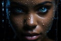 A Stunning Portrait Rainy Nature Backdrop, Dramatic Lighting, Black Girl With Blue Eyes