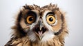 A Stunning Portrait of a Surprised Owl, Beautifully Isolated on a Pure White Background Royalty Free Stock Photo