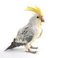 Cockatiel on a white background. A Generative AI illustration of a colourful bird.