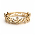 Intricately Detailed Yellow Gold Crown Ring With Diamonds Royalty Free Stock Photo