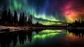 Captivating Northern Lights Reflecting On A Serene Pond Royalty Free Stock Photo