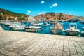 Stunning promenade and harbor with luxury yachts, boats, Hvar, Croatia Royalty Free Stock Photo