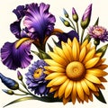 Stunning purple flower bouquet with a pop of sunshine Royalty Free Stock Photo