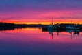 Stunning purple sunset reflection at harbour