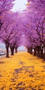 Stunning Purple And White Pathway Through Colored Trees - A Pastel Dream