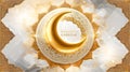 A stunning Ramadan Kareem visual featuring a majestic gold crescent moon set against a lavish, abstract background infused with