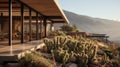 Stunning Ray Traced Home With Cactus Plants And Mountainous Vistas