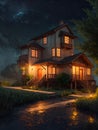 Stunning realistic house exterior at night environment