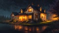 Stunning realistic house exterior at night environment