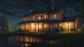 Stunning realistic house exterior at night environment