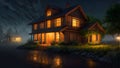 Stunning realistic house exterior at night environment