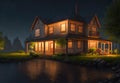 Stunning realistic house exterior at night environment