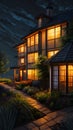 Stunning realistic house exterior at night environment