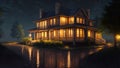 Stunning realistic house exterior at night environment