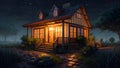 Stunning realistic house exterior at night environment